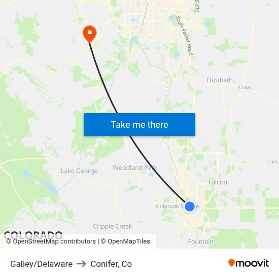 Galley/Delaware to Conifer, Co map