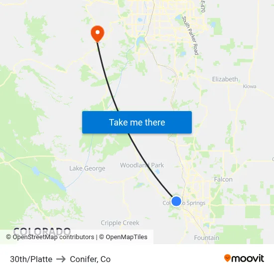 30th/Platte to Conifer, Co map