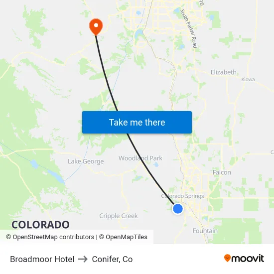 Broadmoor Hotel to Conifer, Co map