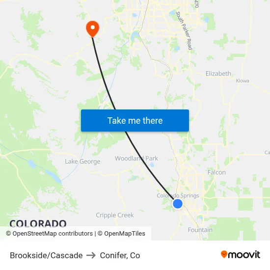 Brookside/Cascade to Conifer, Co map