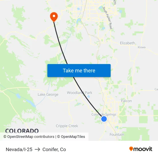 Nevada/I-25 to Conifer, Co map