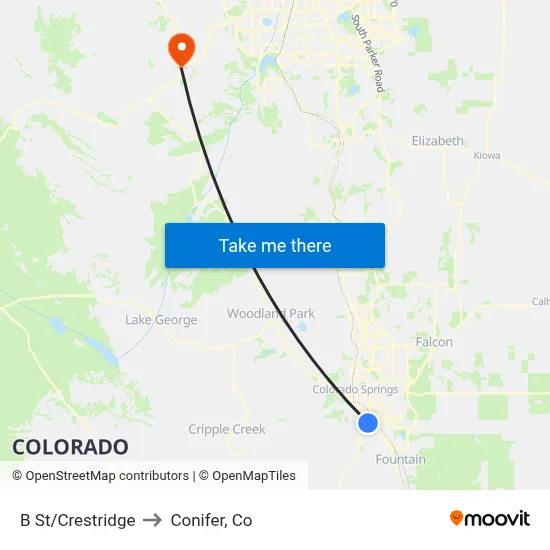 B St/Crestridge to Conifer, Co map
