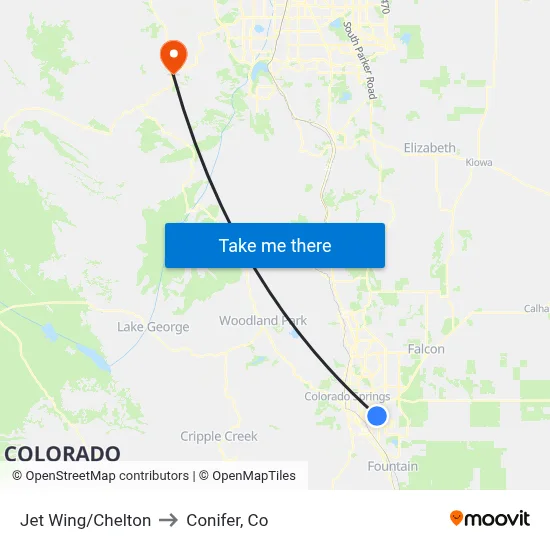 Jet Wing/Chelton to Conifer, Co map