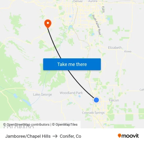 Jamboree/Chapel Hills to Conifer, Co map