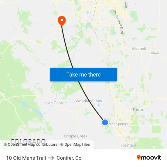 10 Old Mans Trail to Conifer, Co map