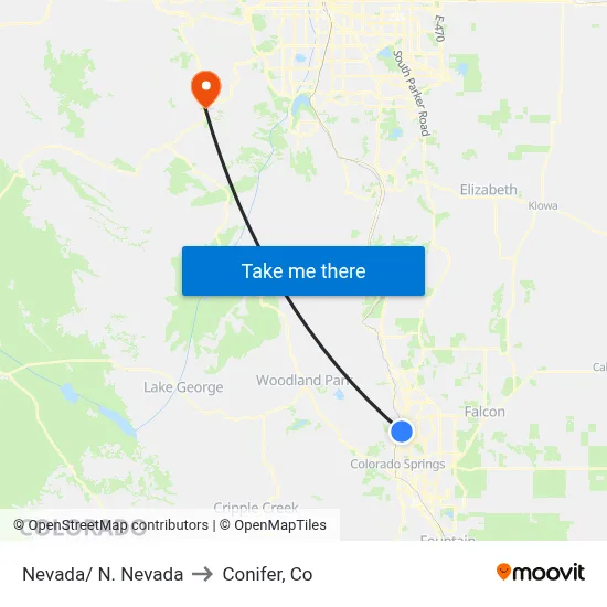 Nevada/ N. Nevada to Conifer, Co map