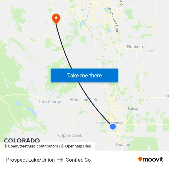 Prospect Lake/Union to Conifer, Co map