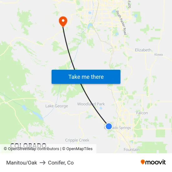 Manitou/Oak to Conifer, Co map