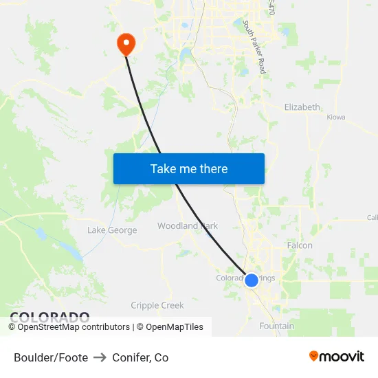 Boulder/Foote to Conifer, Co map