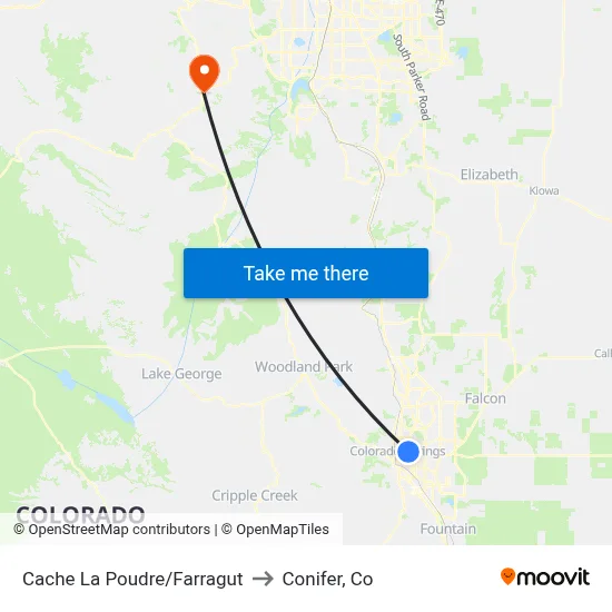 Cache La Poudre/Farragut to Conifer, Co map