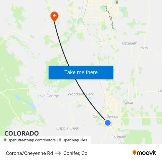 Corona/Cheyenne Rd to Conifer, Co map
