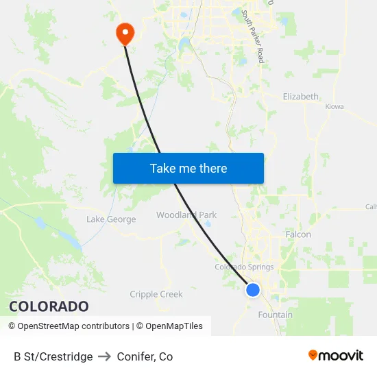B St/Crestridge to Conifer, Co map