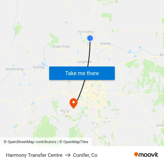 Harmony Transfer Centre to Conifer, Co map