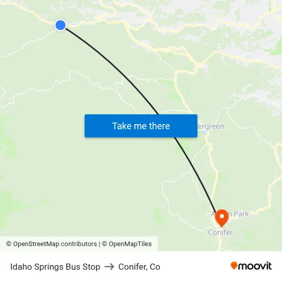 Idaho Springs Bus Stop to Conifer, Co map