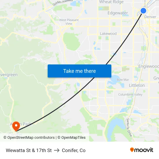 Wewatta St & 17th St to Conifer, Co map