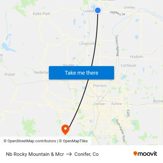 Nb Rocky Mountain & Mcr to Conifer, Co map