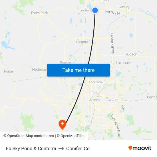 Eb Sky Pond & Centerra to Conifer, Co map