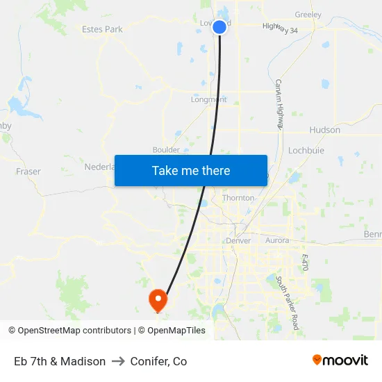 Eb 7th & Madison to Conifer, Co map