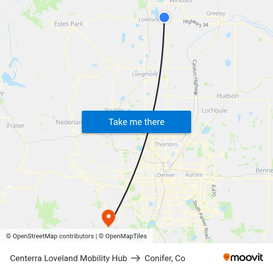 Centerra Loveland Mobility Hub to Conifer, Co map