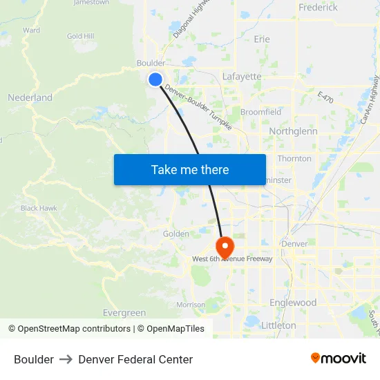 Boulder to Denver Federal Center map