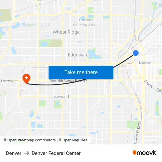 Denver to Denver Federal Center map