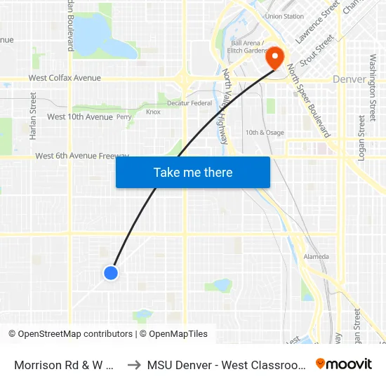 Morrison Rd & W Walsh Pl to MSU Denver - West Classroom Building map