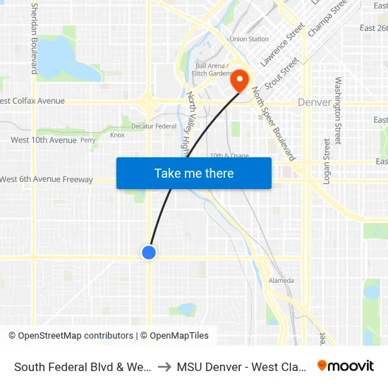 South Federal Blvd & West Alameda Ave to MSU Denver - West Classroom Building map