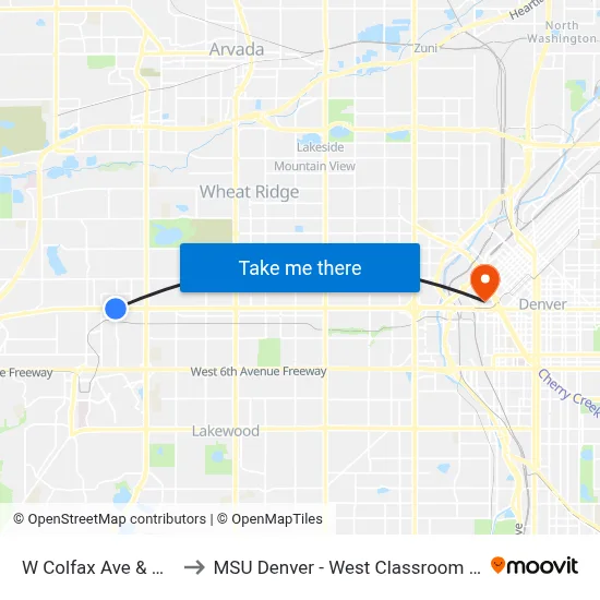 W Colfax Ave & Oak St to MSU Denver - West Classroom Building map