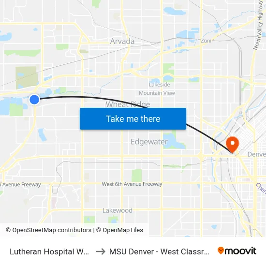 Lutheran Hospital Wheat Ridge to MSU Denver - West Classroom Building map