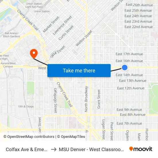 Colfax Ave & Emerson St to MSU Denver - West Classroom Building map