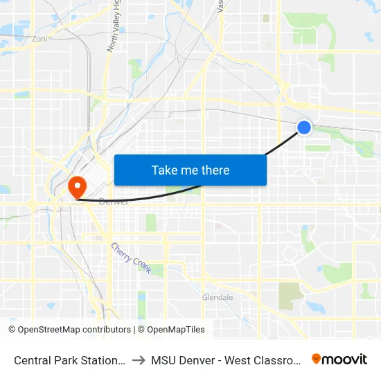 Central Park Station Gate A3 to MSU Denver - West Classroom Building map
