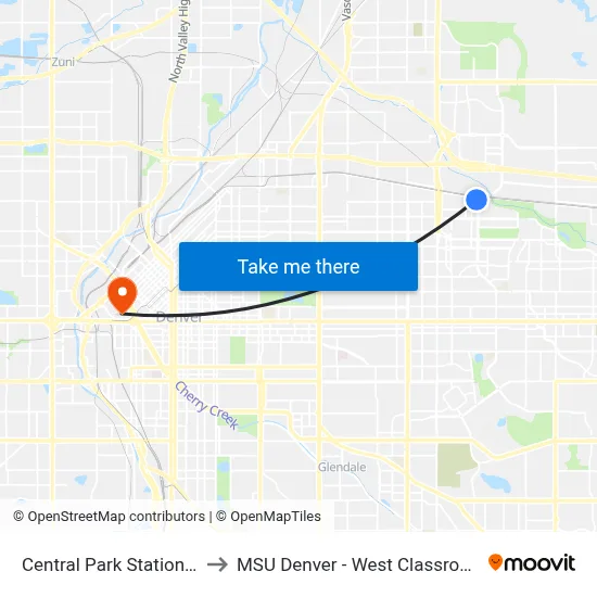 Central Park Station Gate C2 to MSU Denver - West Classroom Building map