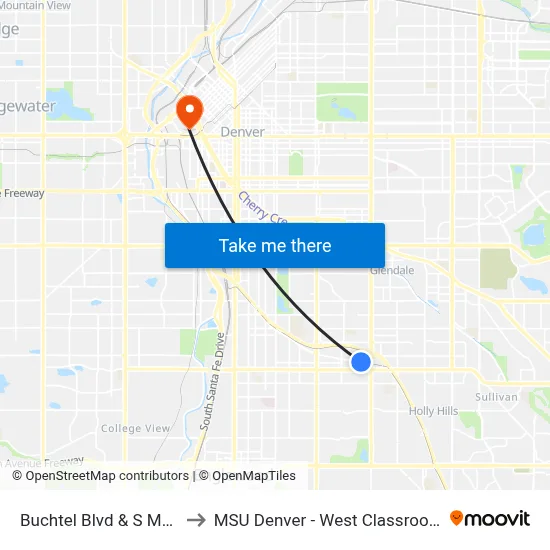 Buchtel Blvd & S Monroe St to MSU Denver - West Classroom Building map