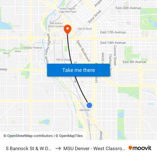 S Bannock St & W Dakota Ave to MSU Denver - West Classroom Building map