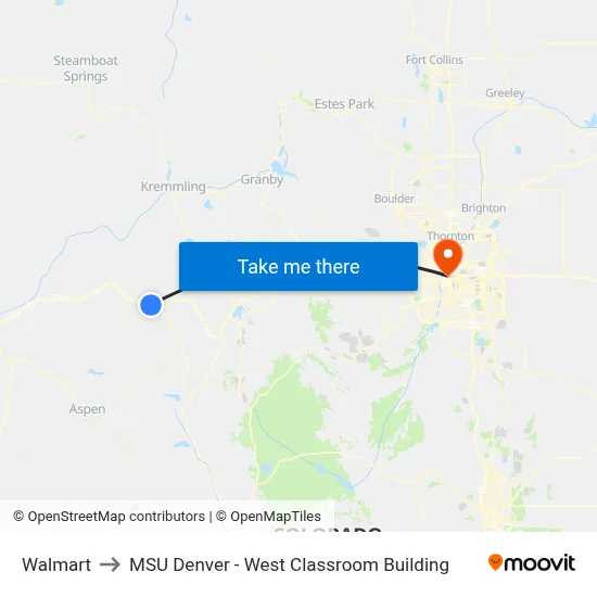 Walmart to MSU Denver - West Classroom Building map