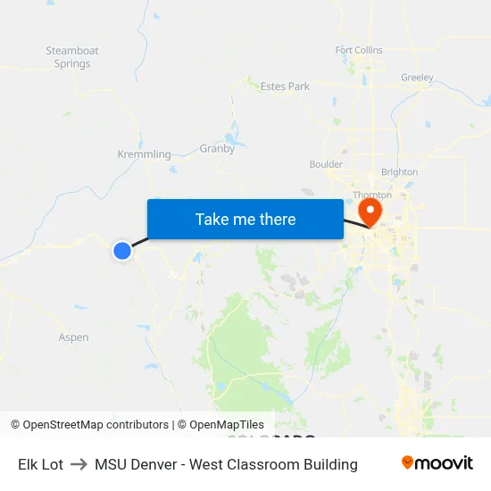 Elk Lot to MSU Denver - West Classroom Building map