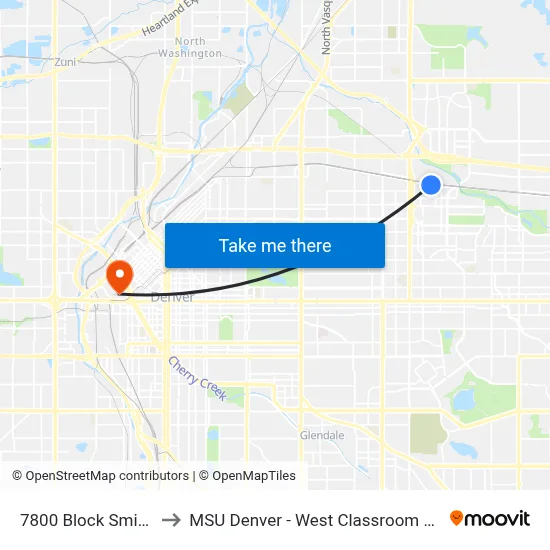 7800 Block Smith Rd to MSU Denver - West Classroom Building map
