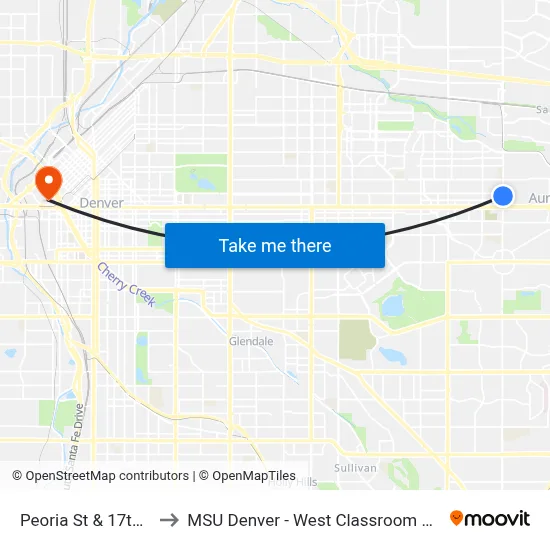 Peoria St & 17th Ave to MSU Denver - West Classroom Building map