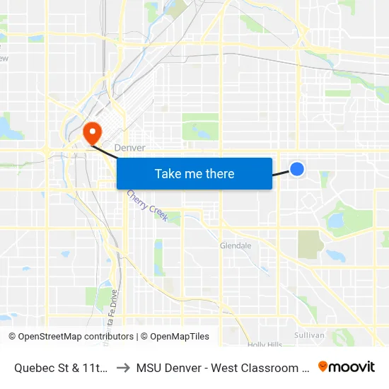 Quebec St & 11th Ave to MSU Denver - West Classroom Building map