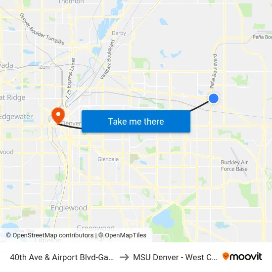 40th Ave & Airport Blvd-Gateway Park Stn Gate F to MSU Denver - West Classroom Building map