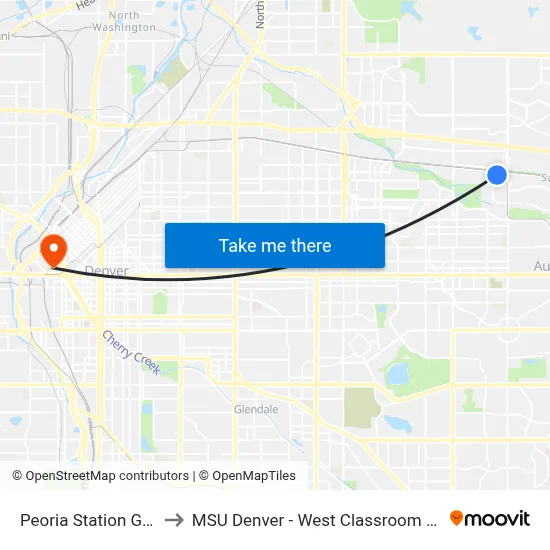 Peoria Station Gate D to MSU Denver - West Classroom Building map