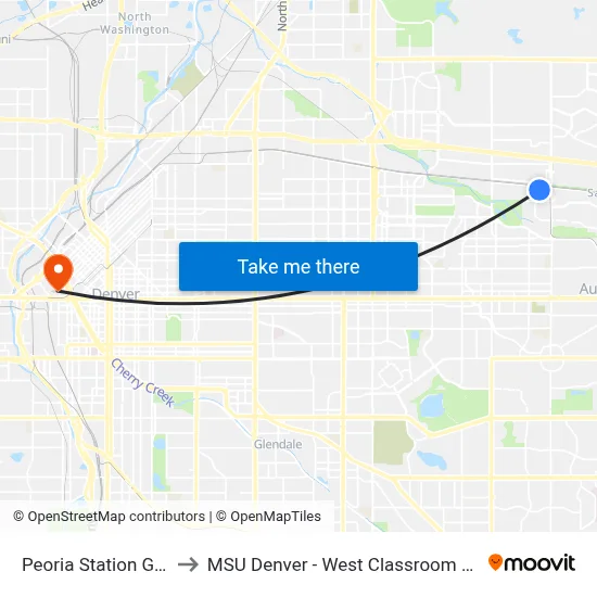 Peoria Station Gate F to MSU Denver - West Classroom Building map