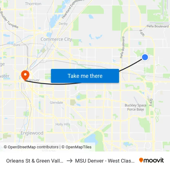 Orleans St & Green Valley Ranch Blvd to MSU Denver - West Classroom Building map