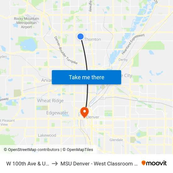 W 100th Ave & Ura Ln to MSU Denver - West Classroom Building map