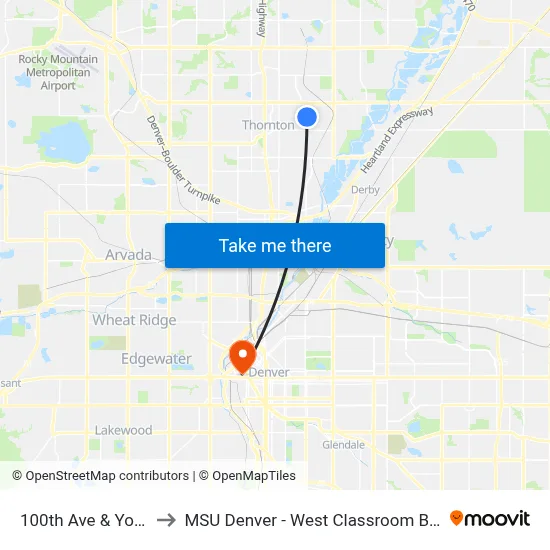 100th Ave & York St to MSU Denver - West Classroom Building map