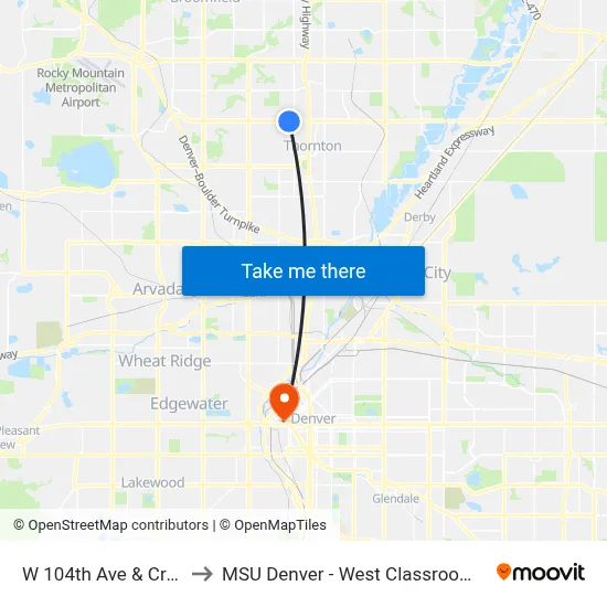 W 104th Ave & Croke Dr to MSU Denver - West Classroom Building map