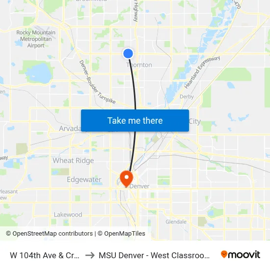 W 104th Ave & Croke Dr to MSU Denver - West Classroom Building map