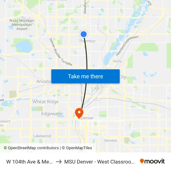 W 104th Ave & Melody Dr to MSU Denver - West Classroom Building map