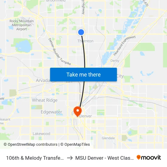 106th & Melody Transfer Center Gate C to MSU Denver - West Classroom Building map