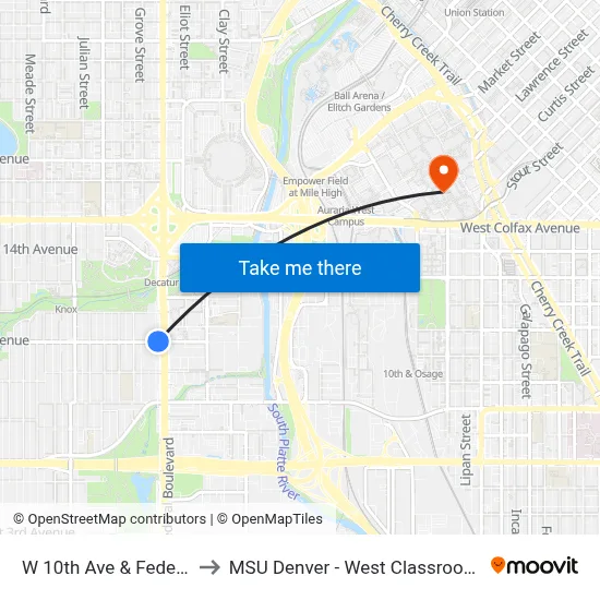 W 10th Ave & Federal Blvd to MSU Denver - West Classroom Building map